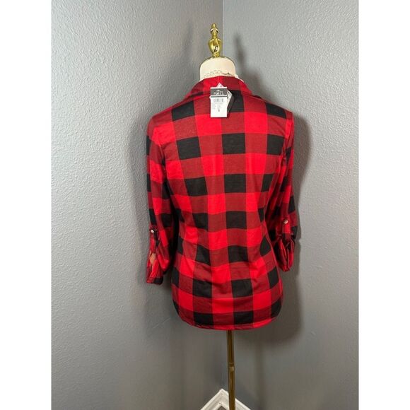 Staple Item Rue 21 Classic Plaid Blouse, Button down Small, Red and Black - Picture 5 of 8